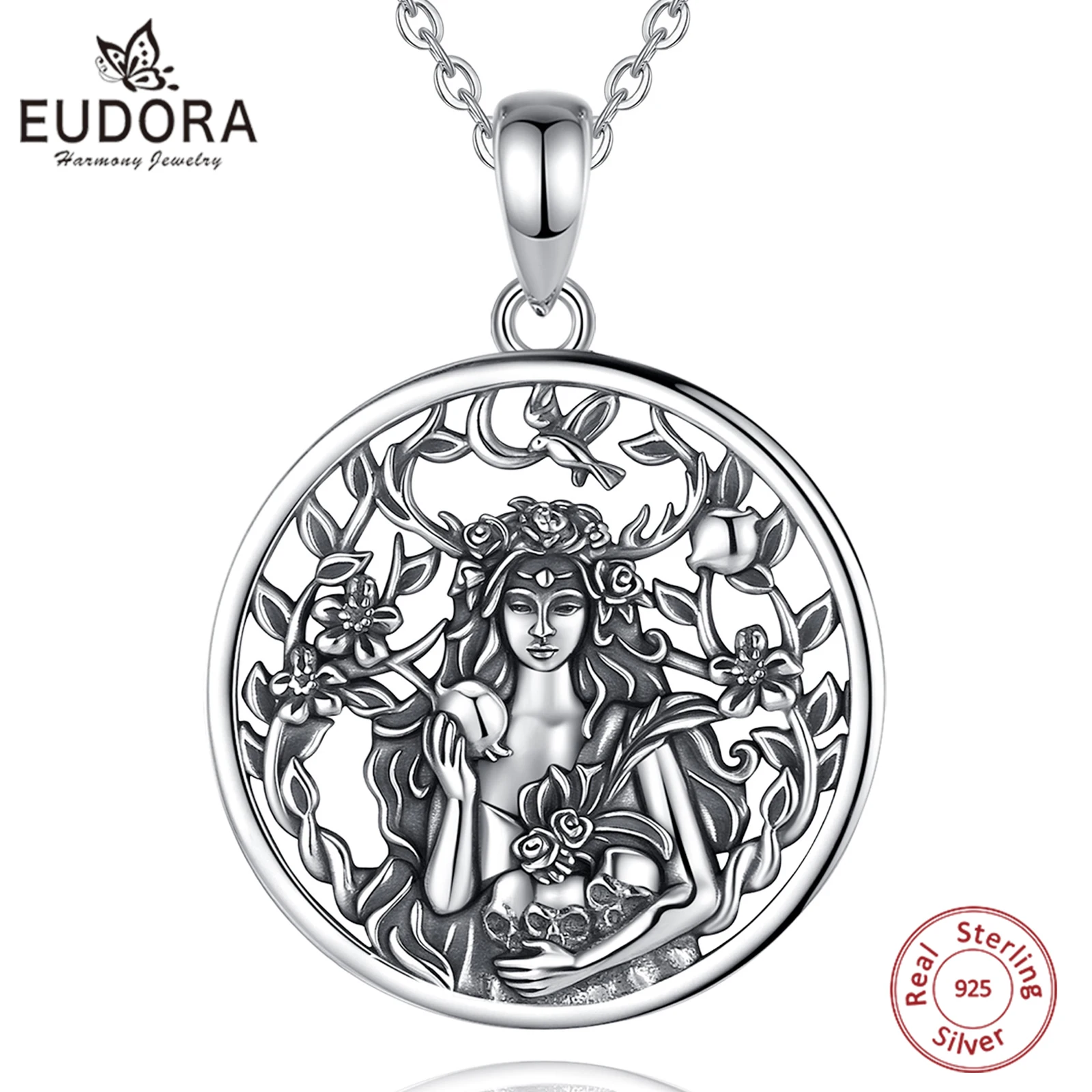 

Eudora стерлингового серебра 925 пробы, ожерелье с хурмой темной богини, кулон с черепом граната, греческая мифология, языческие ювелирные изделия, подарок унисекс