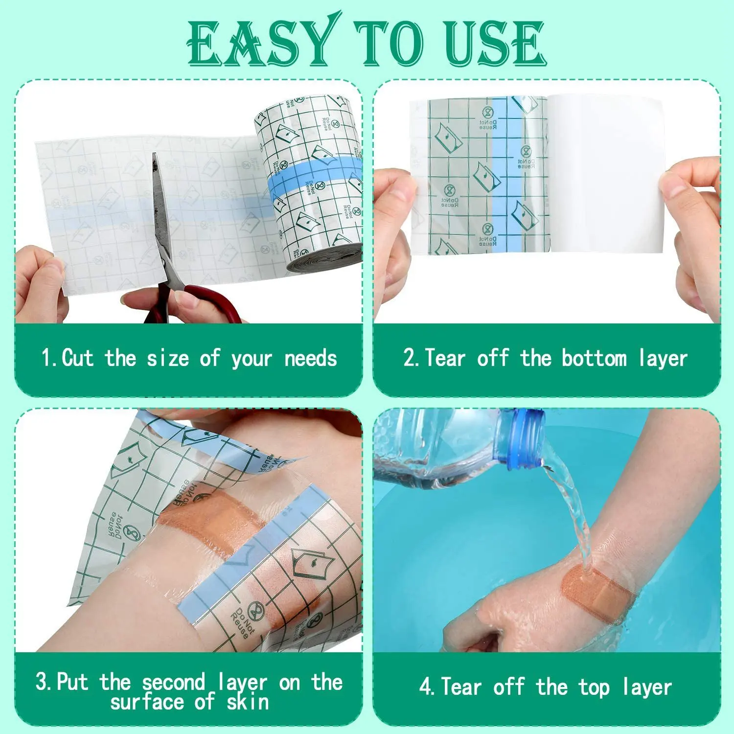 Shower Waterproof Patch Transparent Stretch Adhesive Bandage For Tattoos Swimming Showering (4 Inch X 10Yard) Eco-Friendly