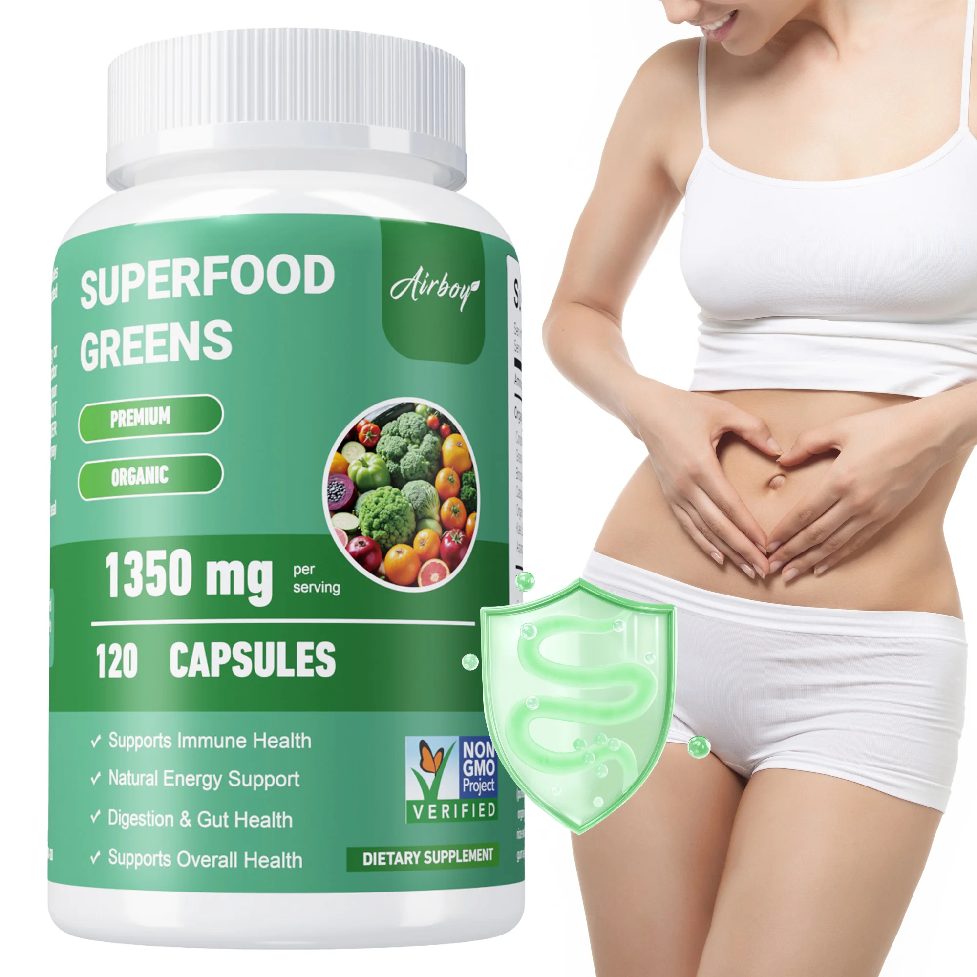 

Superfood Greens - Digestive Health, Boosts Energy, Immunity and Gut Health, Improves Digestion Supplement, Immune Boost