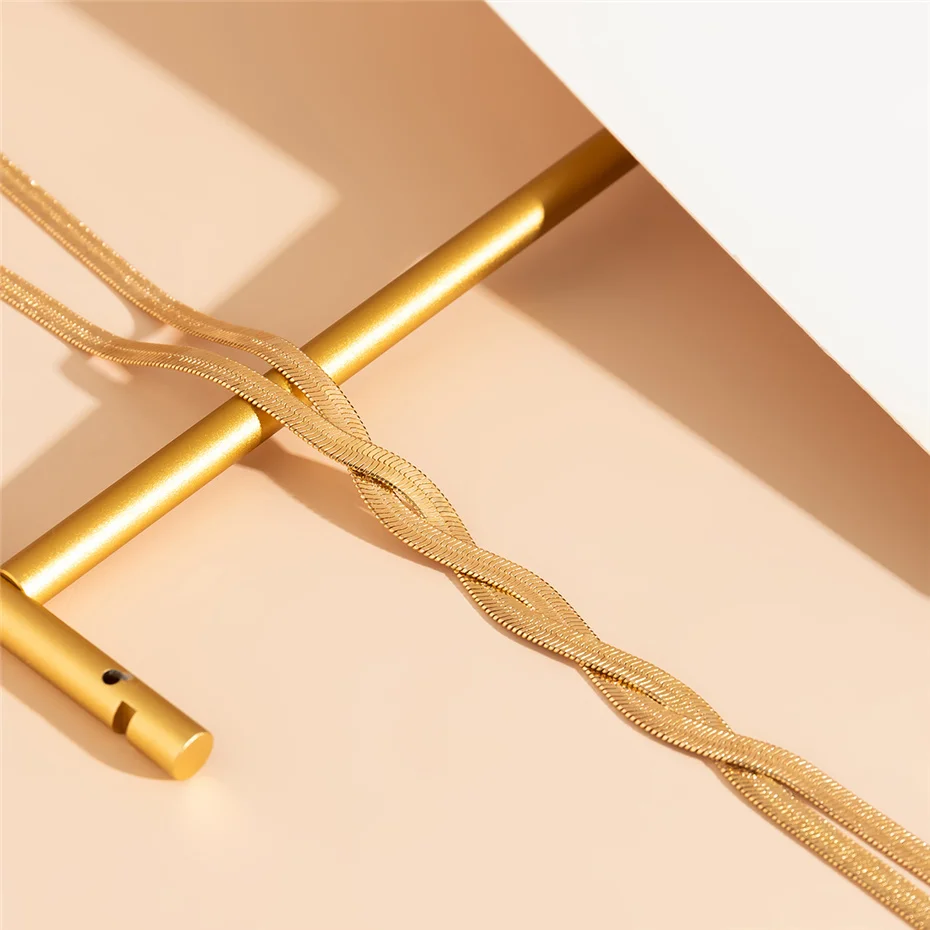 Ingemark Kpop Einstellbare Flache Schlange Lange Kette Halskette für Frauen Mi Temperament Weben Link Choker Brust Hals Schmuck Geschenk Neue – Detail 17