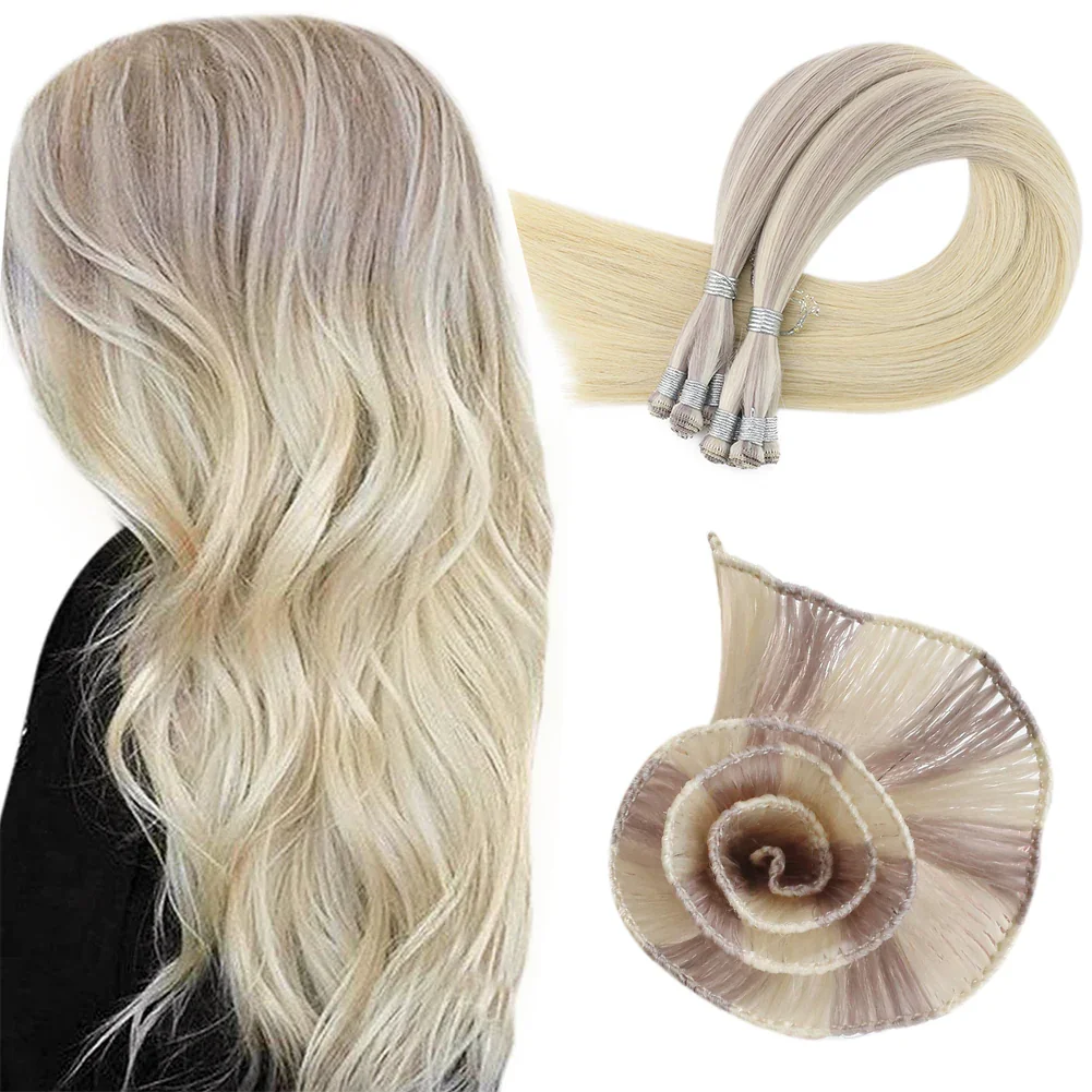 LaaVoo Virgin Hand Tied Hair Weft Human Hair Extensions 10G&15G 14-24inch 100% Real Straight Human Hair High Quality Bundles