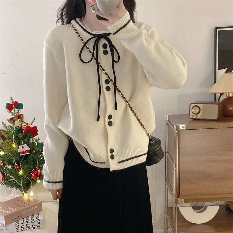 Elegant Style Knitted Cardigan Sweater Jacket Autumn Korean Dongda Bag Fashion Versatile Pullover E1042