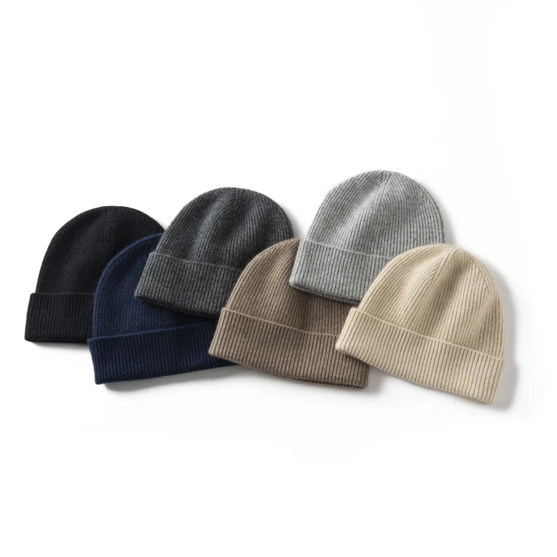 MERRILAMB Cappello in cashmere naturale per uomo Inverno Morbido caldo Outdoor Casual Berretto lavorato a maglia Cappello Autunno Berretti a costine in tinta unita
