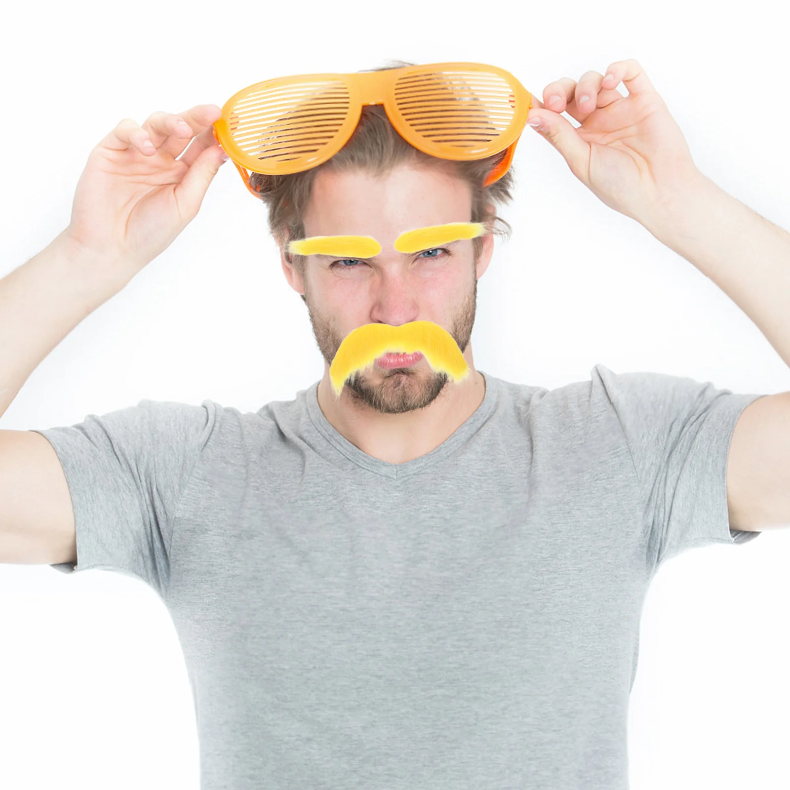 2er-Set realistische gefälschte Schnurrbart-Augenbrauen-Set aus synthetischen Fasern, Gesichtshaar-Kostüm für Cosplay, Halloween, Party, Bühnenauftritt