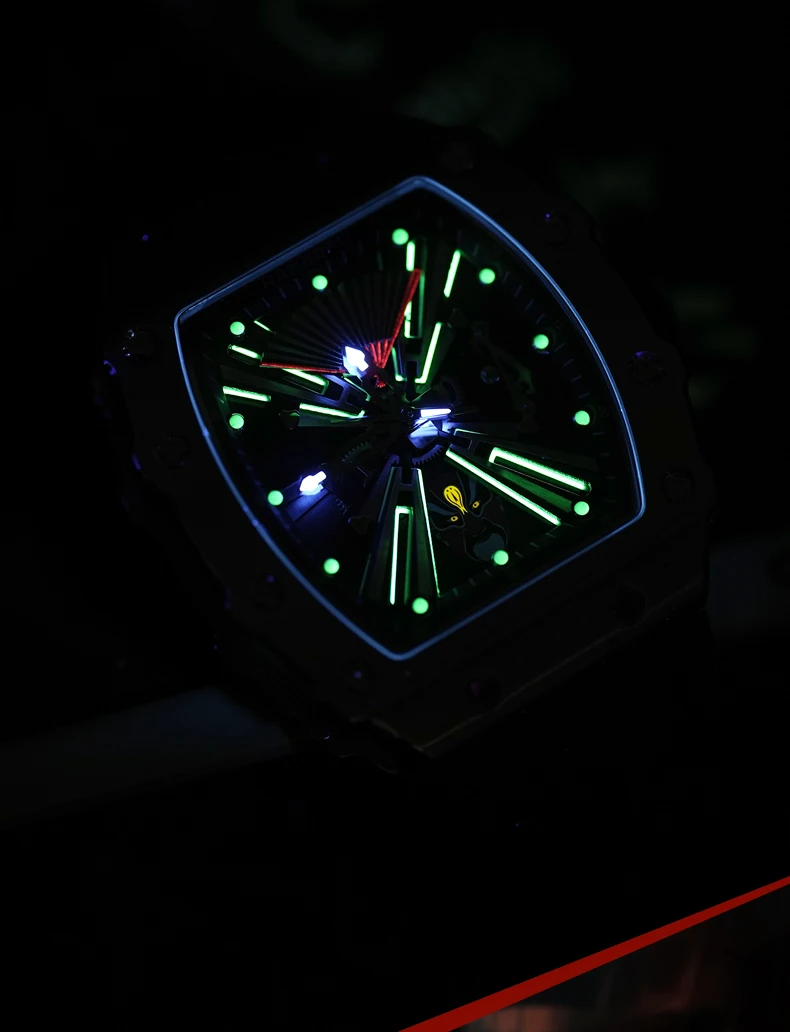 HANBORO orologio automatico da uomo 50.5mm orologio da polso meccanico di lusso cassa Tonneau luminosa 50M impermeabile 6 cambio trucco facciale