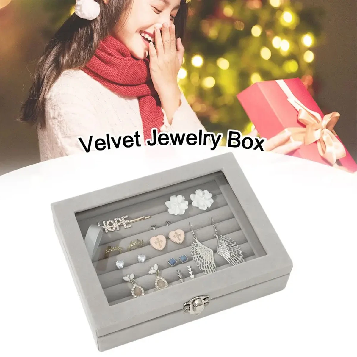 Jewellery Storage Box Ring Earring Bracelet Necklace European Flap Dustproof Velvet Small Capacity Household Display Case