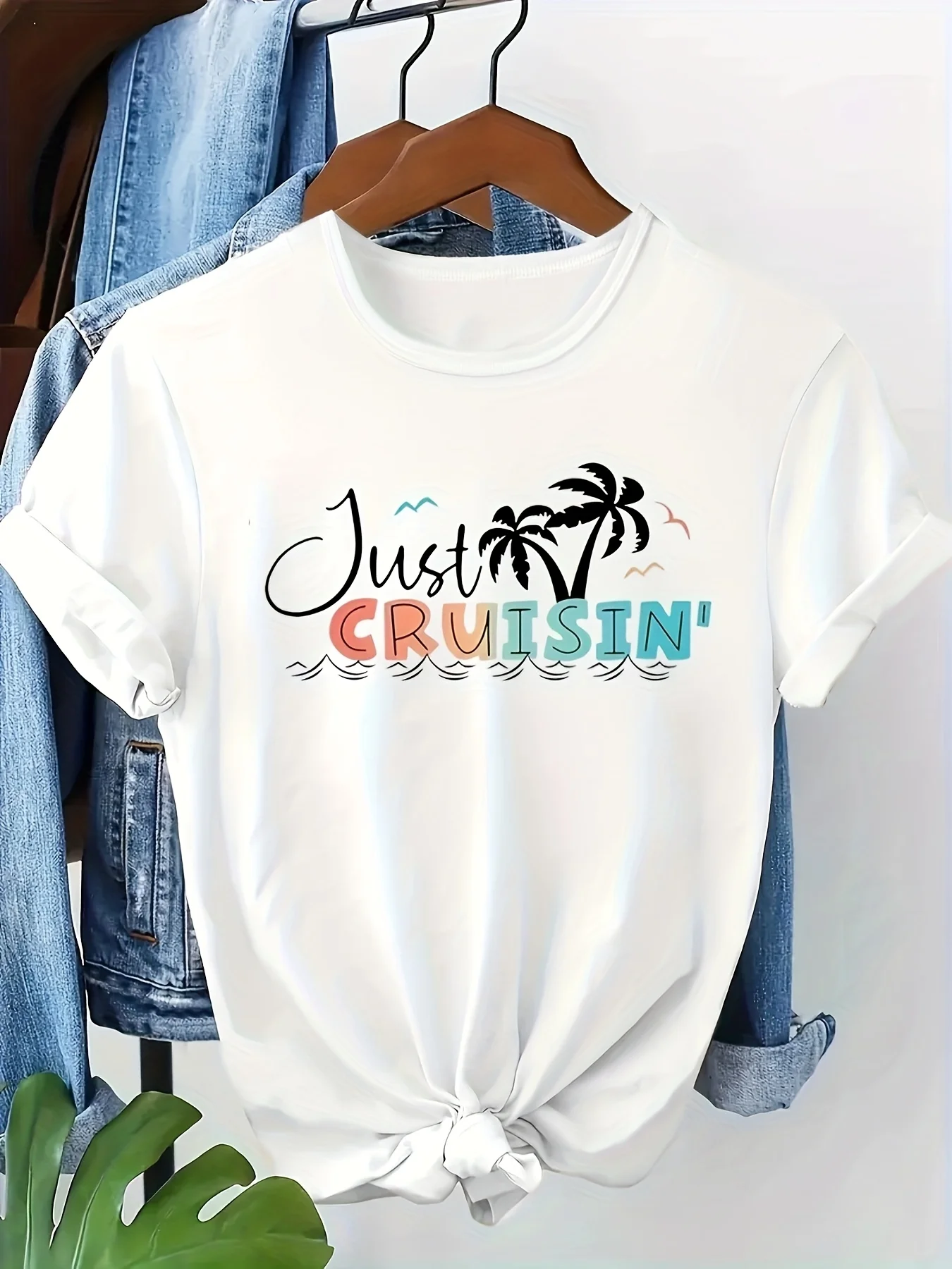 Grande taille femmes T-Shirt à manches courtes palmier Tropical juste Cruisin imprimé graphique vacances à la plage sorties décontractées plage T-Shirt