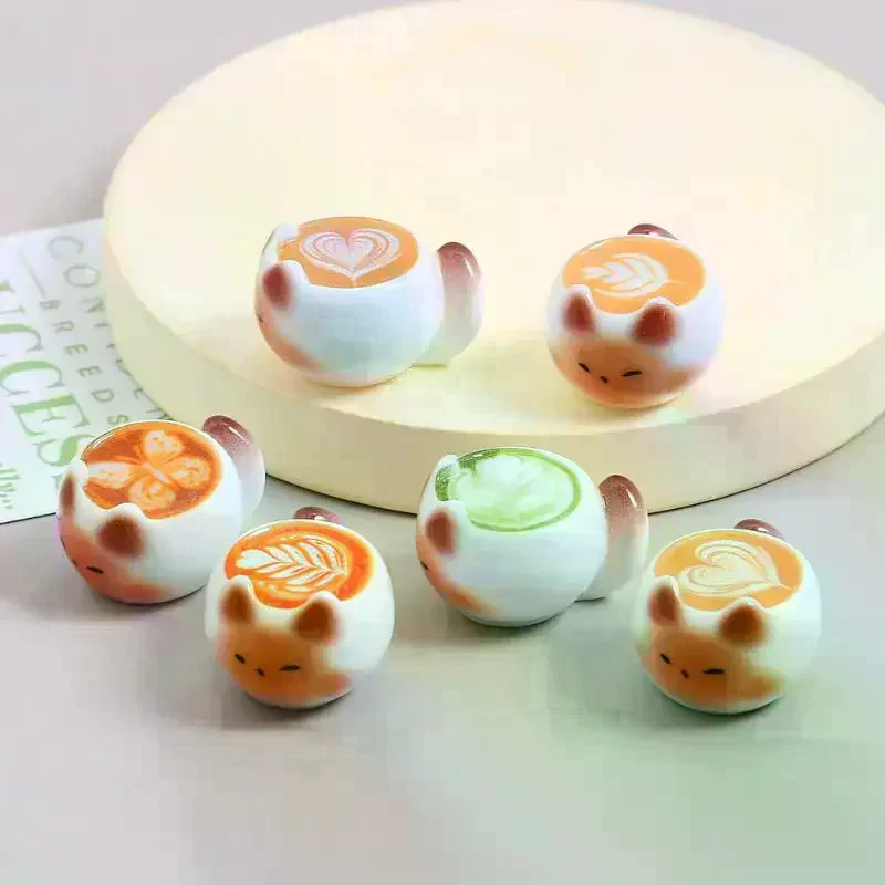 5/10pcs Resin Cat Shaped Coffee Non Porous Beads Latte Mini Figurines Home Desktop Decor DIY
