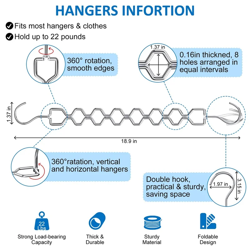 BAAR-6 Pack Heavy Duty Space Saving Hangers For Clothes With Magic For Clothes Space Saver 30Lbs Capacity And 360° Swivel Hook