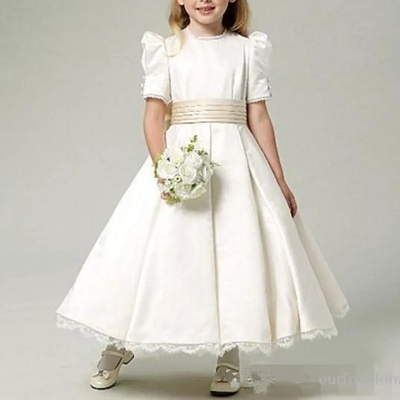 

Hot Flower Girl Dress White A-Line Bow Sash Sleeveless Solid O-Neck Girls First Communion Dress Hot Sale Vestido De Comunion