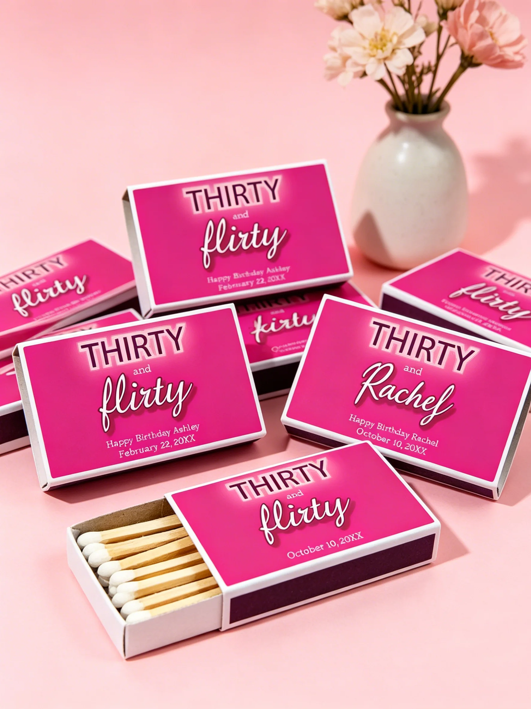 

Thirty and Flirty Personalized Matchboxes 30th Birthday Party Bulk Favors