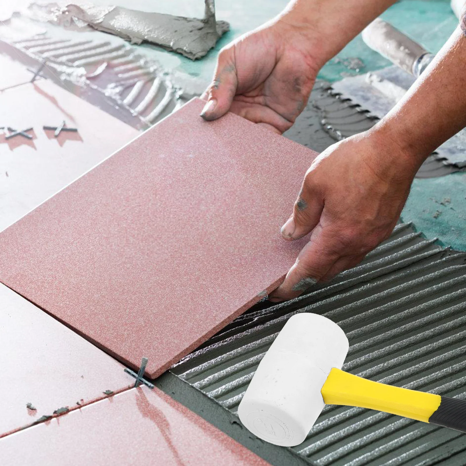 Martillo con mango antideslizante, cabezal elástico para suelo, mazo de goma, instalación de azulejos, herramientas de reparación de carpintería, mazo