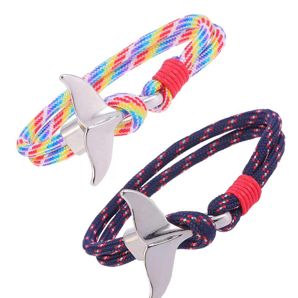 Whale Tail Couple Bracelets 2pcs Paracord Survival Rope Bands for Men Women, Casual Stylish Gift