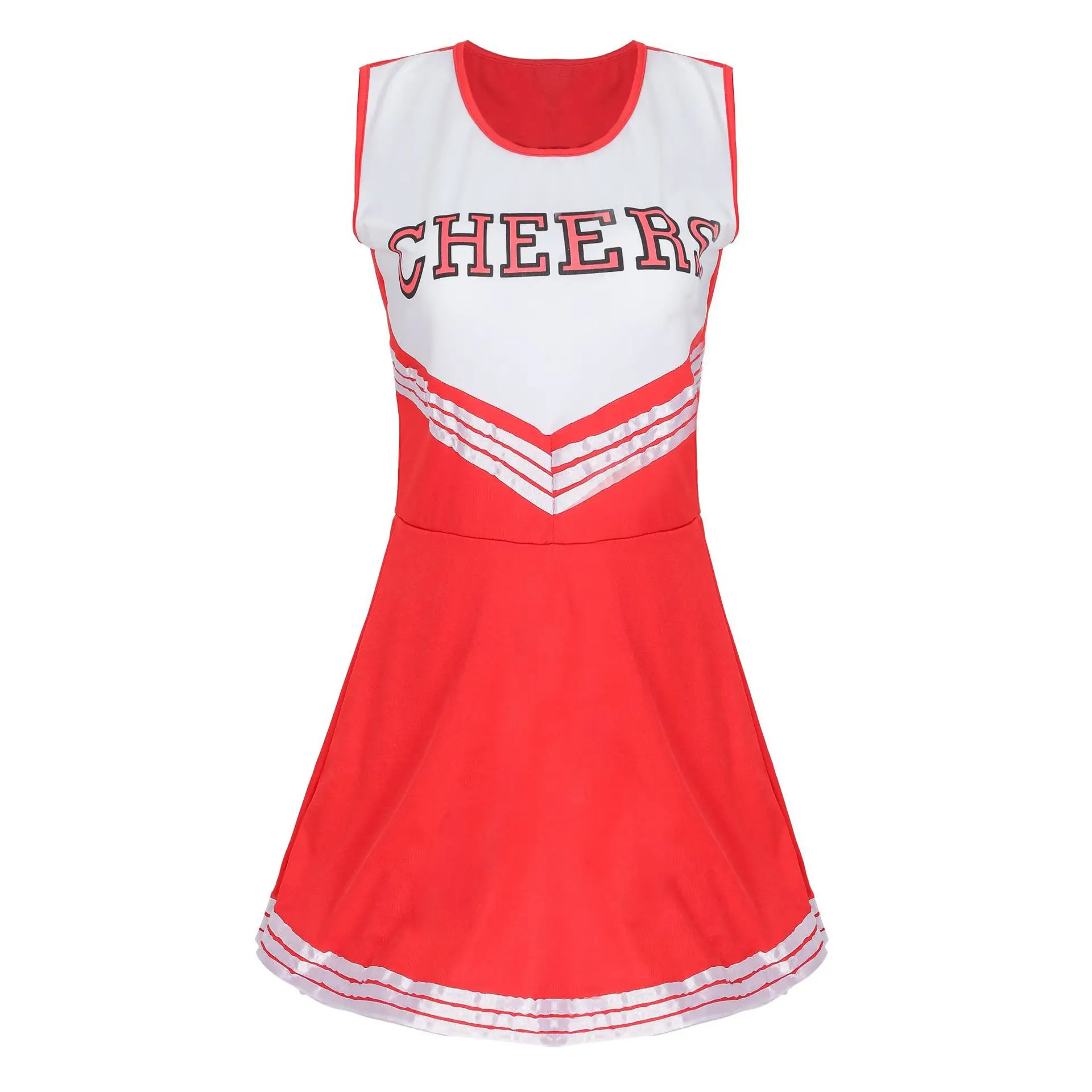 Traje de desempenho de palco Cheerleader para mulheres e meninas, partida esportiva, uniforme dançante torcendo, vestido colegial com pom