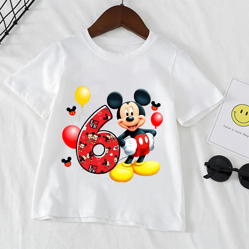 Mickey Mouse Tshirt Clothes Children Disney Birthday T-Shirt Cute Cartoon Boy Girl Short-Sleeve Tops Baby Show Tee Clothing Gift