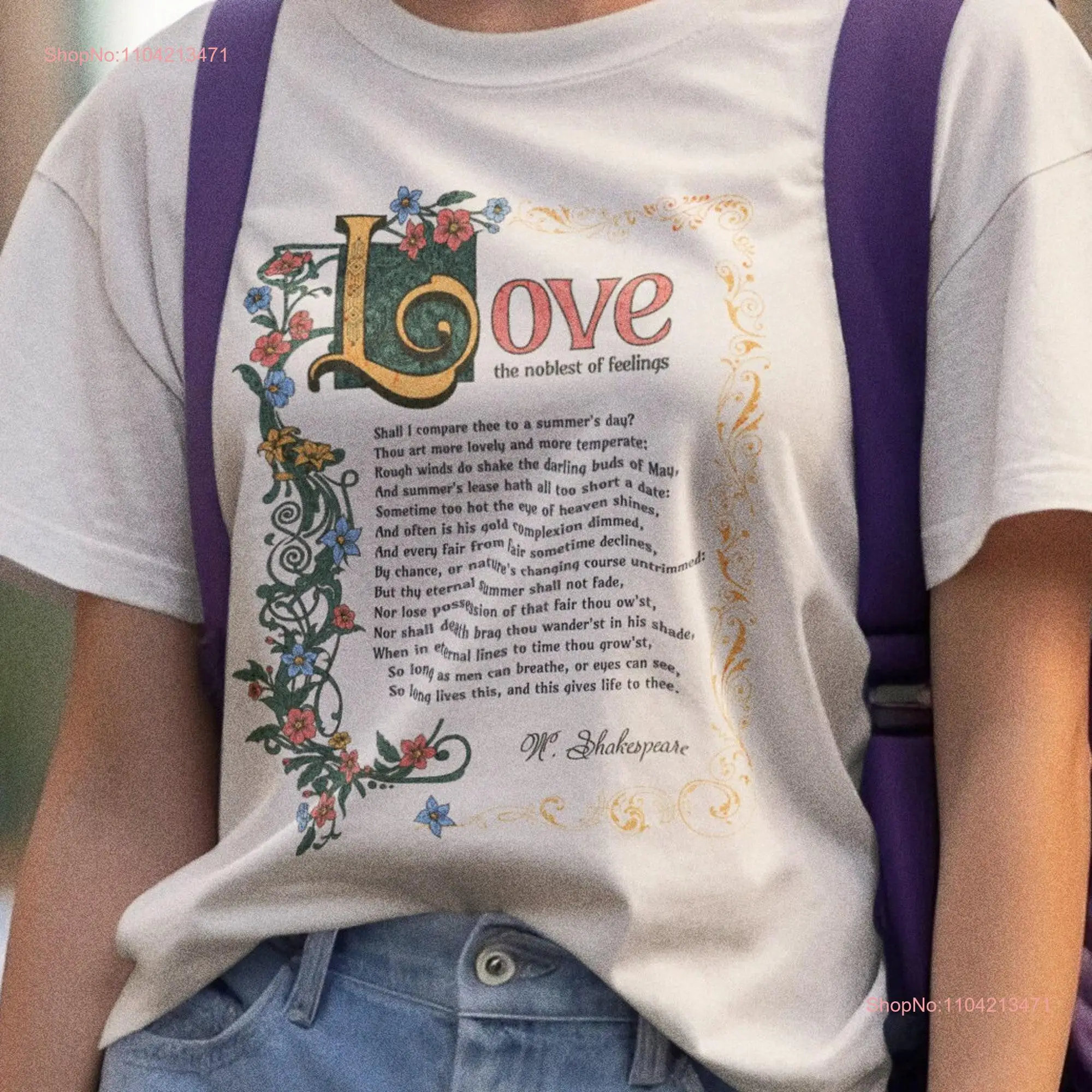 Shakespeare Sonnet 18 PoeT T Shirt Romantic Love Poem Apparel Poetry Valentines for Her Idea long or short sleeves