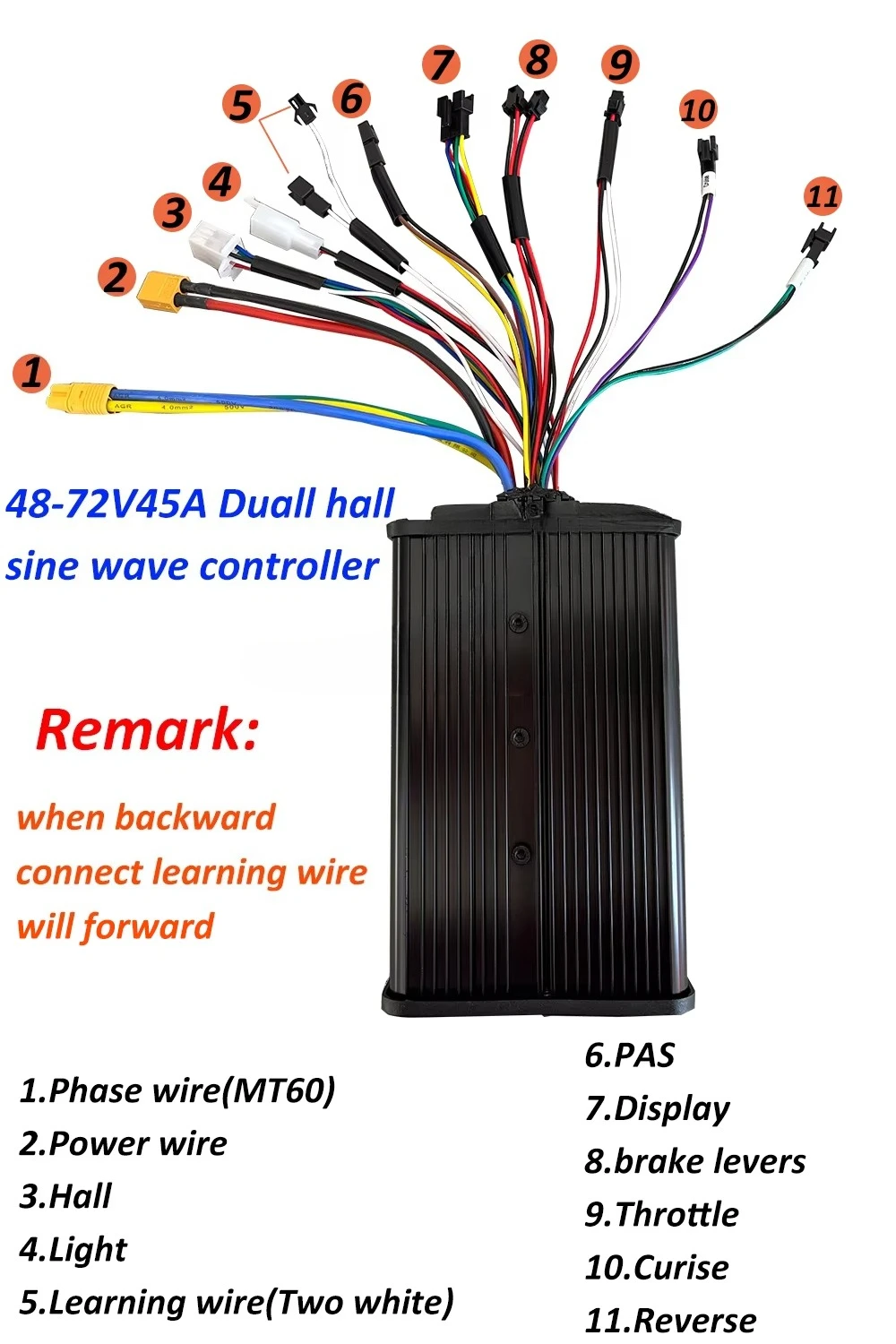 48-72V45A Sine Wave Dual Hall Controller SW900 LCD Display Controller Bag for 72V2000W MTX Electric Bike Hub Motor Kit