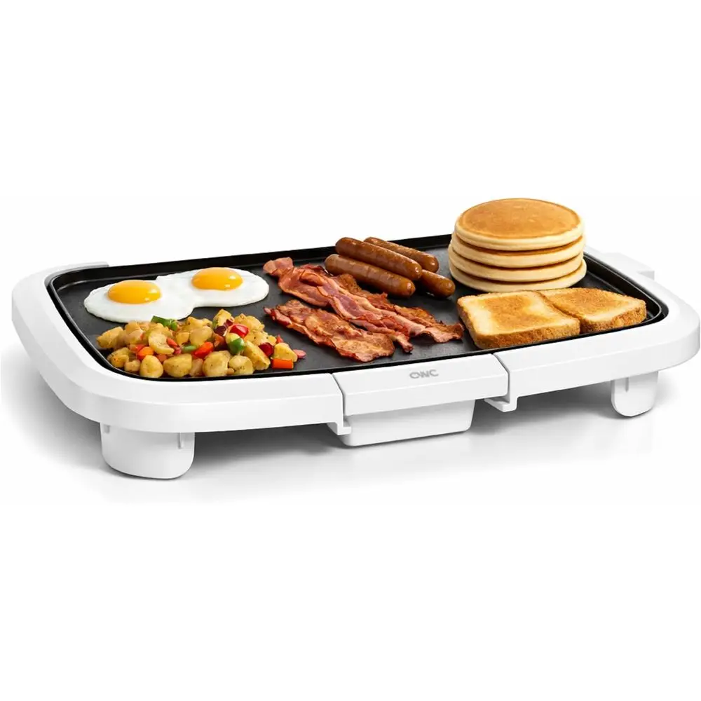 

1200W Electric Griddle, Nonstick Surface for Pancakes, Burgers, Eggs, Removable Temperature Control, Slide-Out Drip Tray, 10 x 1