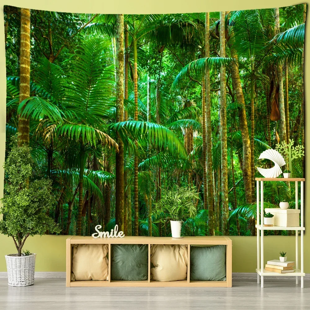 Tropical Rainforest Green Forest Tapestry Wall Hanging Natural Scenery Background Home Room Living Room Aestheticism Decorations