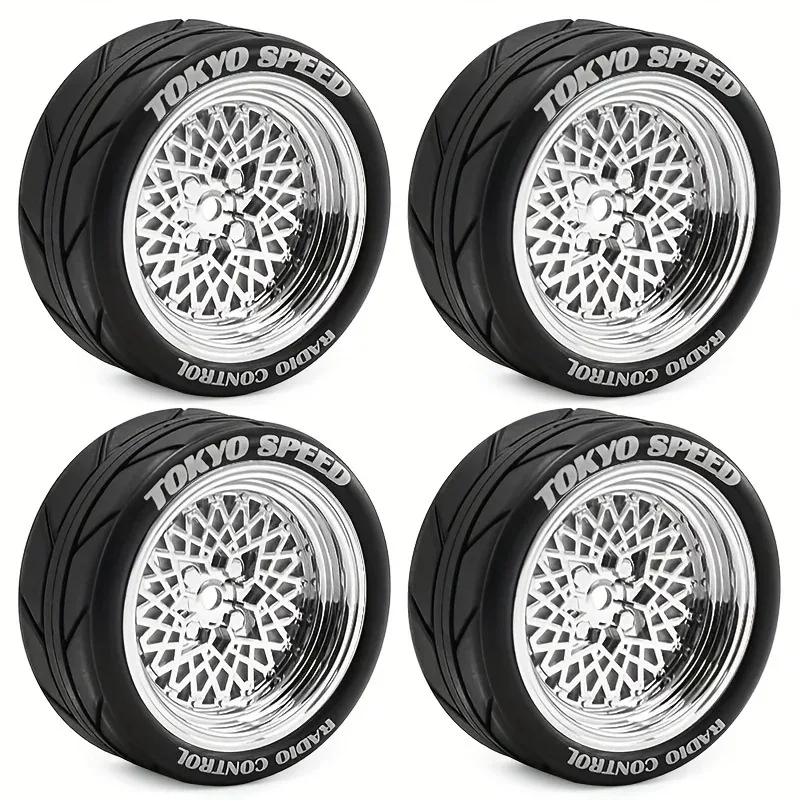 XILEZQF 4Pcs 64mm RC Rally Drift Tires Wheel Hubs For Tamiya FW06 TT01 TT02 XV01 1/10 RC On Road Car Upgrade Replacement Parts 4