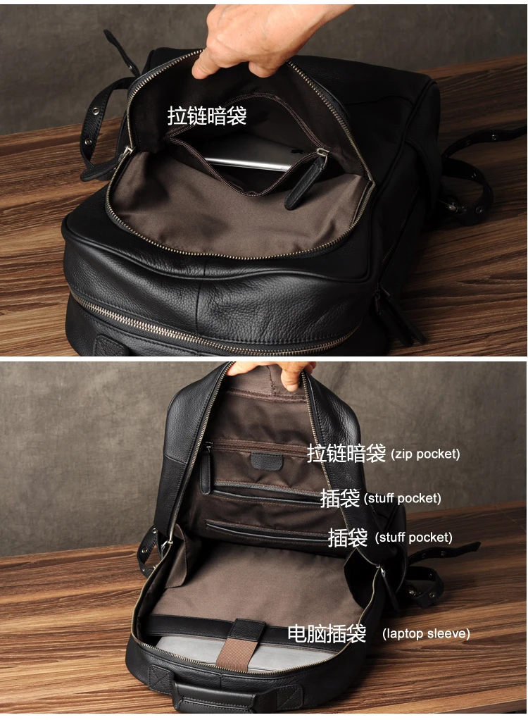 High Quality Fashion Genuine Leather Backpack Men Bagpack Student School Bag Backpack daily male Rucksack large Knapsack Black