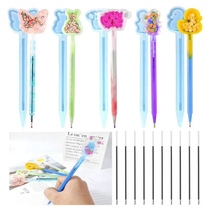 الرمال المتحركة القلم راتنجات الايبوكسي قالب من السيليكون ، فراشة لطيف والأرنب ، حامل قلم حبر جاف ، لتقوم بها بنفسك الهدايا ، صنع المجوهرات