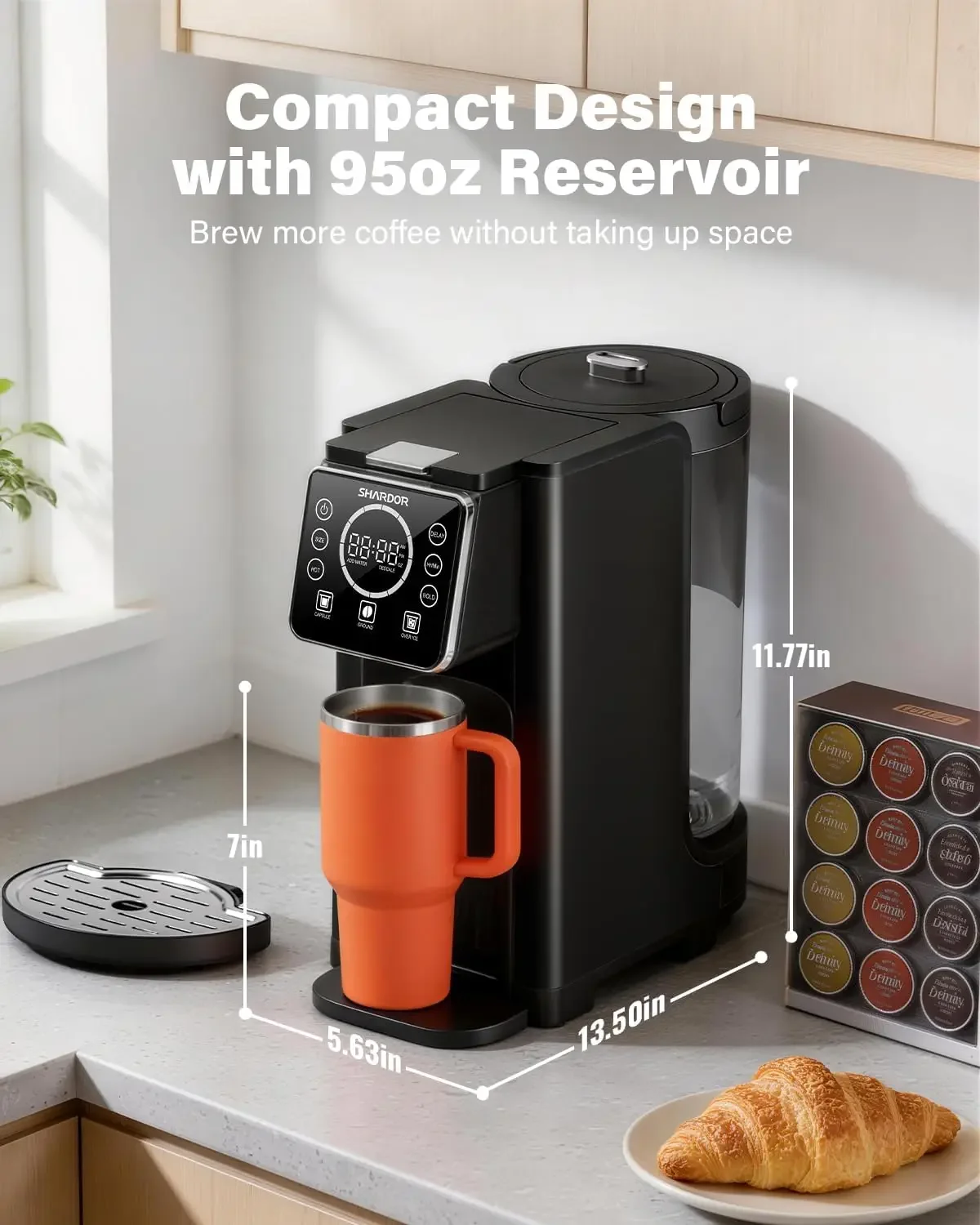 USA Stock Single Serve & Carafe Coffee Maker, Hot & Iced Coffee Machine For K Cup Pods & Grounds, 6-32oz Brew Sizes, 95oz Reserv