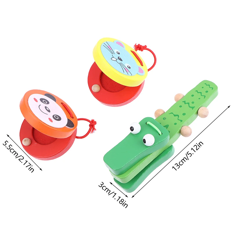 1Pc キッズ漫画木製ワニ/ラウンドカスタネット楽器ベビークラッパーハンドル楽器教育玩具