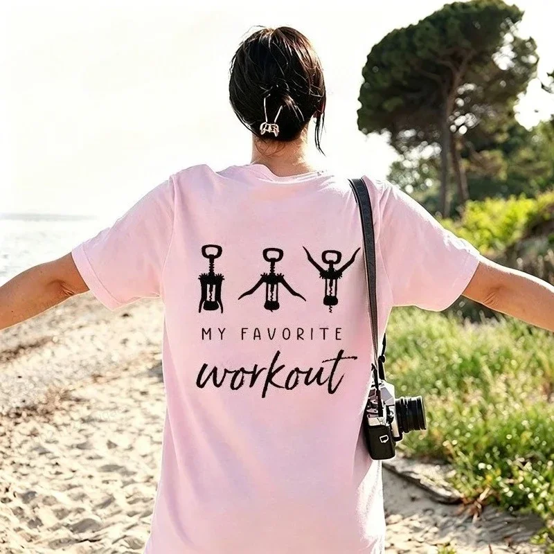 2026 Summer Women Tshirt Casual Funny Wine Favorite Workout Print T-Shirt  O-neck Tops for Wine Lover Gift Short Sleeve Tee