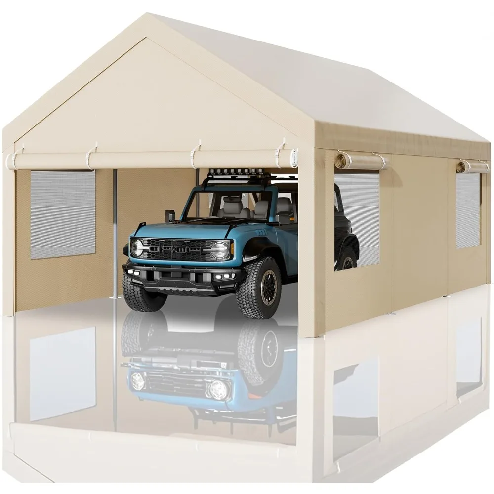 

12x20 FT Carport, Heavy Duty Carport Canopy with Roll-up Windows, Portable Garage with Removable Sidewalls & Doors, Ca