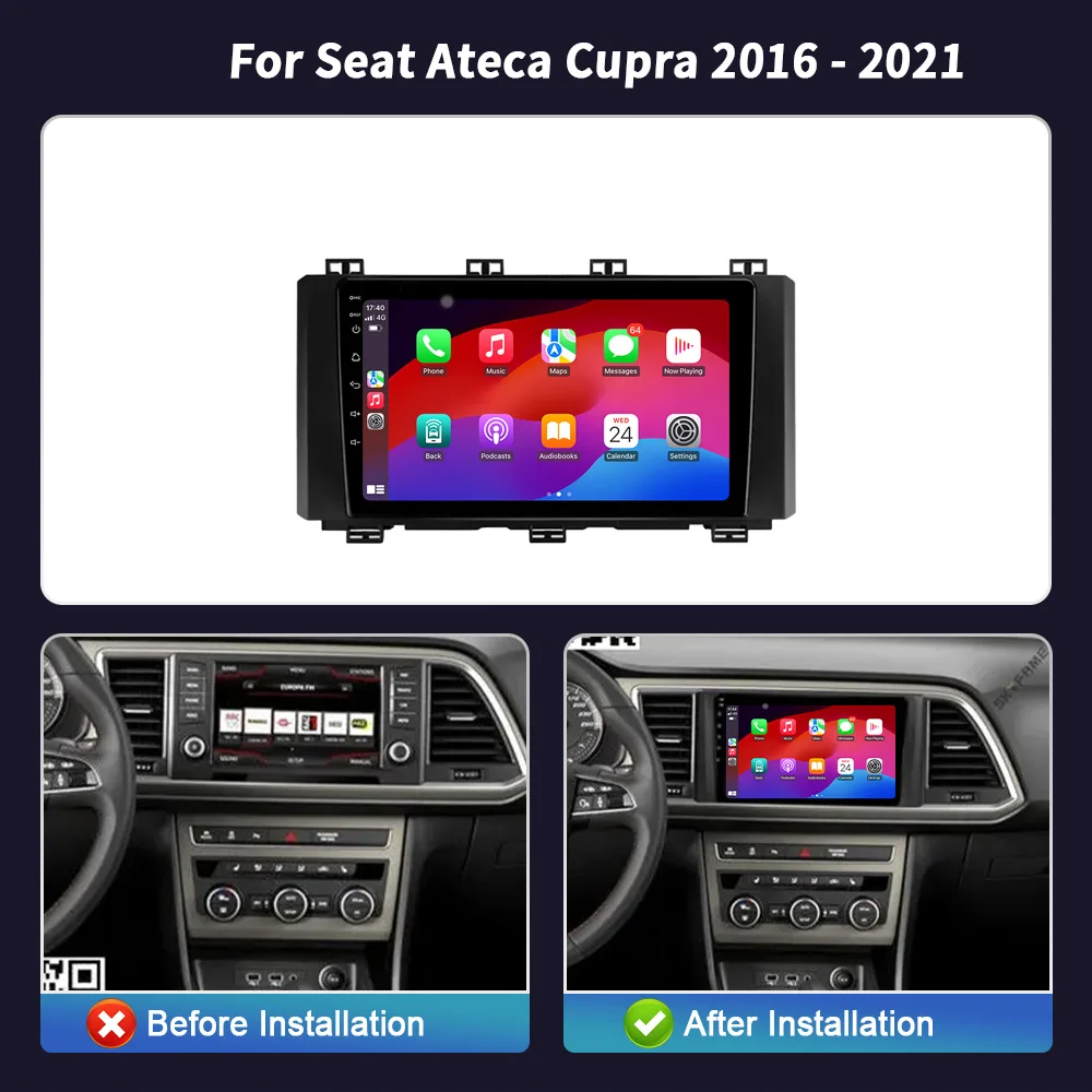 Ateca Cupra หน้าจอสัมผัส4G วิทยุในรถยนต์ระบบแอนดรอยด์14ที่นั่ง Apple ไร้สายบลูทูธ CarPlay ระบบนำทาง GPS วิดีโออัตโนมัติ