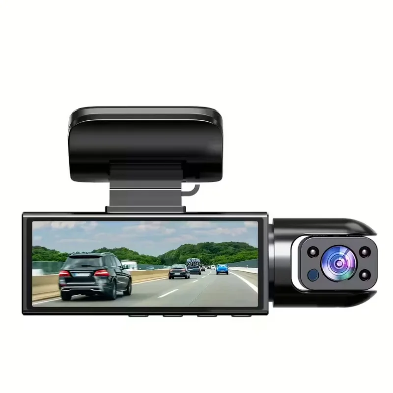 HONG TONG HD 1080P Triple-Lens Dash Cam Wide Angle Night Vision Front And In-Car Recording Compatible with All Vehicle Models