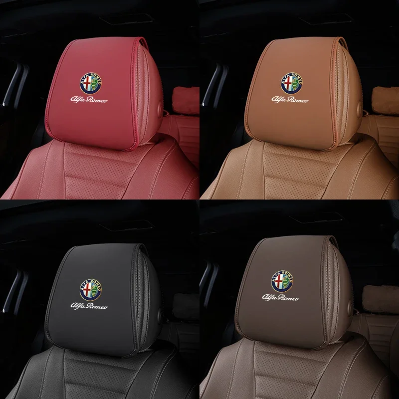 Hub Caps Leather Car Pillowcase Car Supplies Headrest Cover Anti Fouling Decoration For Alfa Romeo 156 159 147 4C 8C 166 Giulia