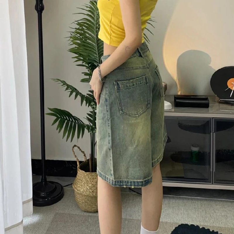 Women Shorts All-match Denim Baggy Do Old Vintage Popular Leisure Streetwear Summer College High Waist American Style Clothing