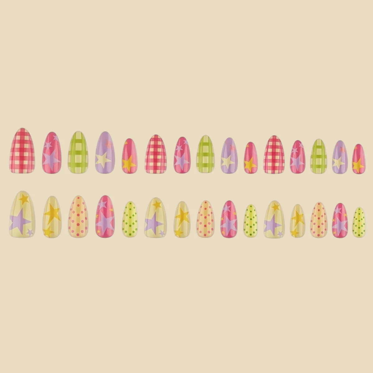 Chic Press On Nails Star Patterned Full Cover False Nails for Summer Beach Party Resin Manicure Kit 30pcs Durable