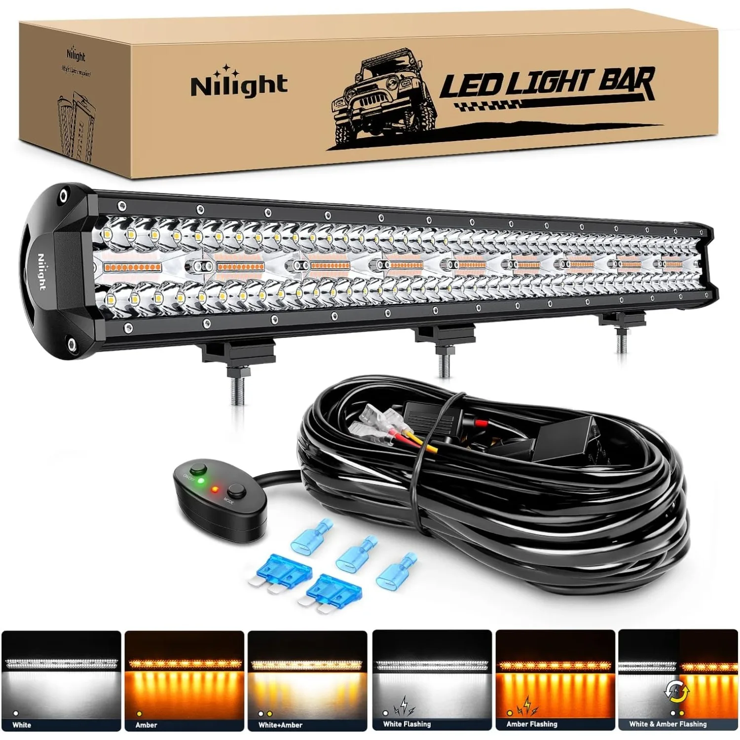 

Nilight 26 Inch 540W LED Light Bar Triple Row Flood Spot Combo 50000LM Driving Boat Led Off Road Lights with 12V On/Off 5 Pin Ro