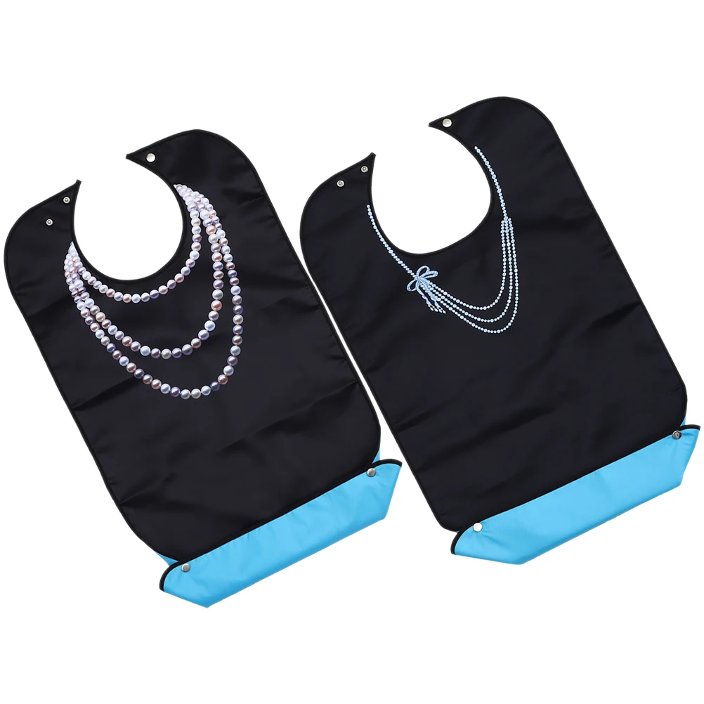 

2Pcs Adult Bibs Polyester Adjustable Snap Buckle Printed Reusable Senior Men Women Eating Protect Clothes Stains Food Drool Easy