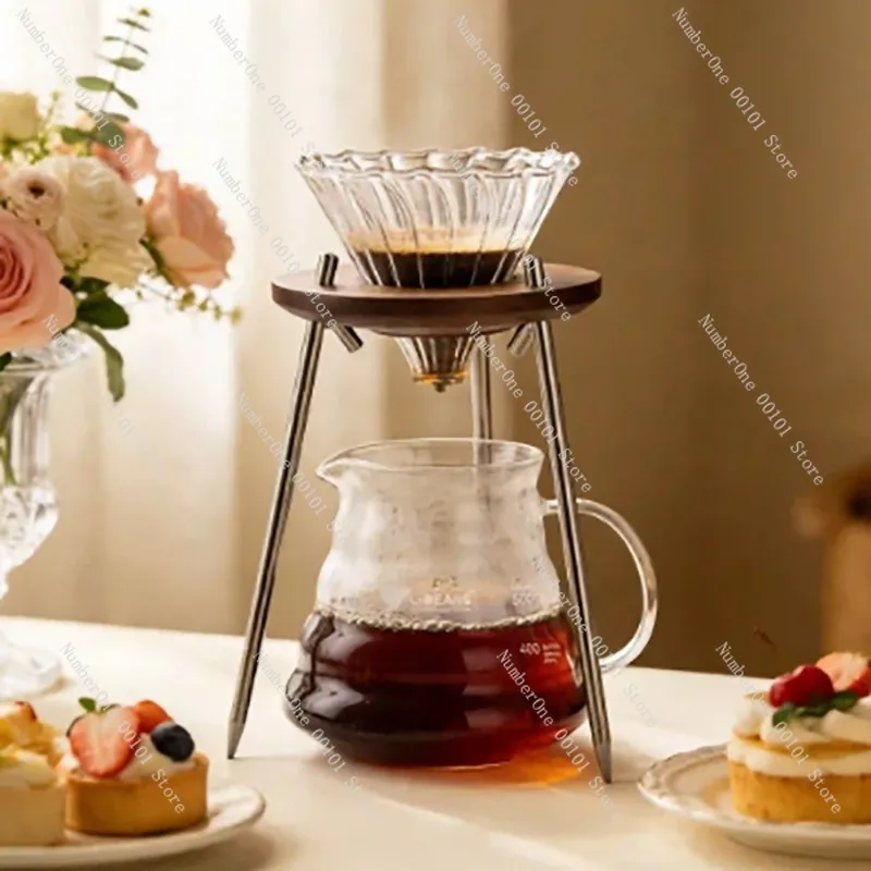 Japanese Vintage Walnut Wood Pour Over Coffee Dripper Stand Portable Folding Hand Brew Rack Outdoor Camping Coffee Holder Manual