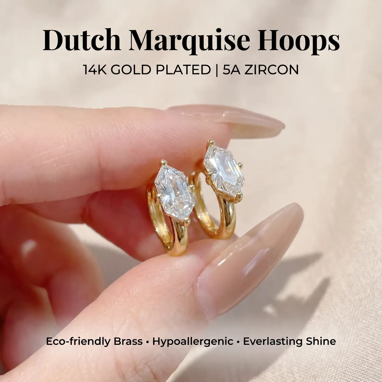 Moonmory, schlichte, modische Ohrringe im Marquise-Schliff, aus Messing, als Creolen für Damen, 14 Karat vergoldet, ovale Birnenohrringe, Geschenk zum Muttertag. – Detail 27
