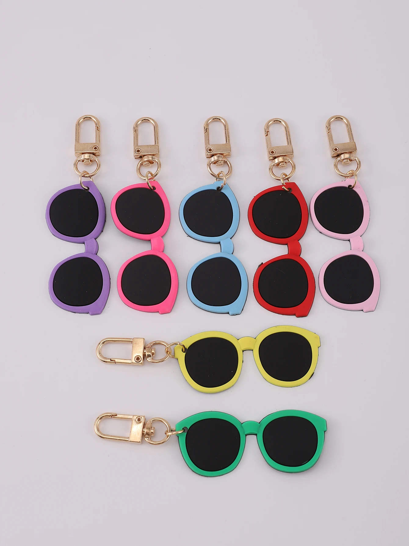 7pcs Cartoon Silicone Glasses Keychain Pendant Cute Hip-Hop Rock Bag Ornament Bag Purse Charm Car Accessories Birthday Gifts