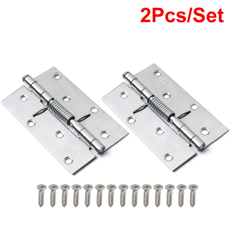 2Pcs Self Closing Spring Hinges 2" 3" 4" Stainless Steel Hinge Spring Loaded Hinges with Screws DIY Hardware for Door Cabinet