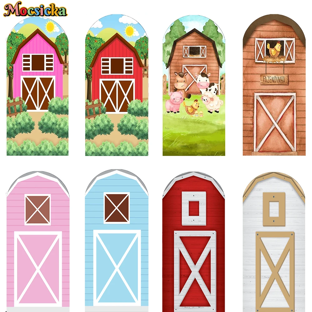 

Mocsicka Farm Theme Photo Backdrop Arch Cover Barn House Door Photography Background Birthday Baby Shower Party Photobooth Props