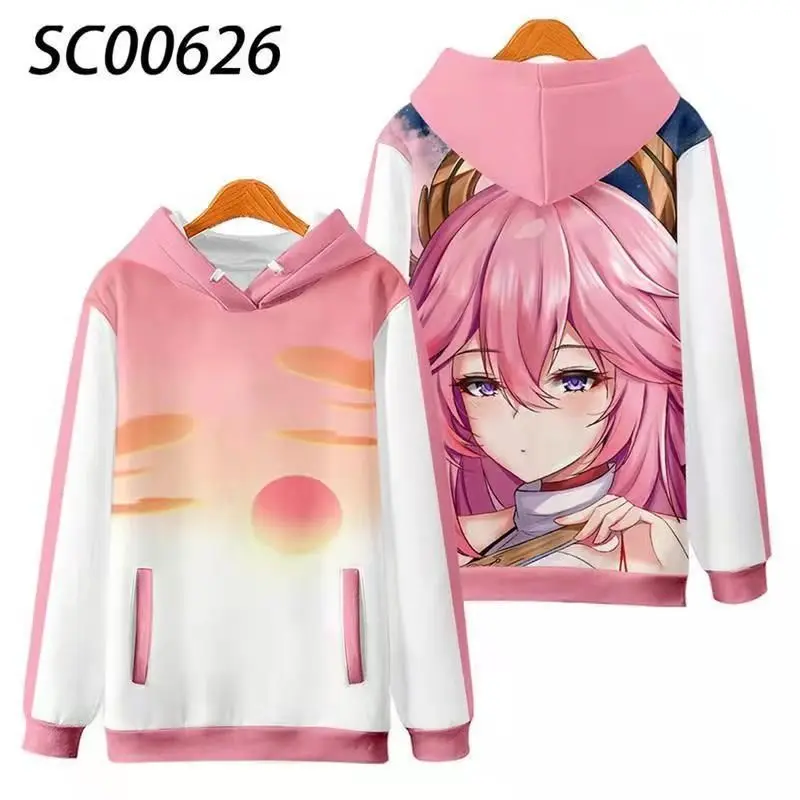 New printing genshin impact yae miko anime japanese 3d hoodies hoodie women casual long sleeve sweater hoodie pullover