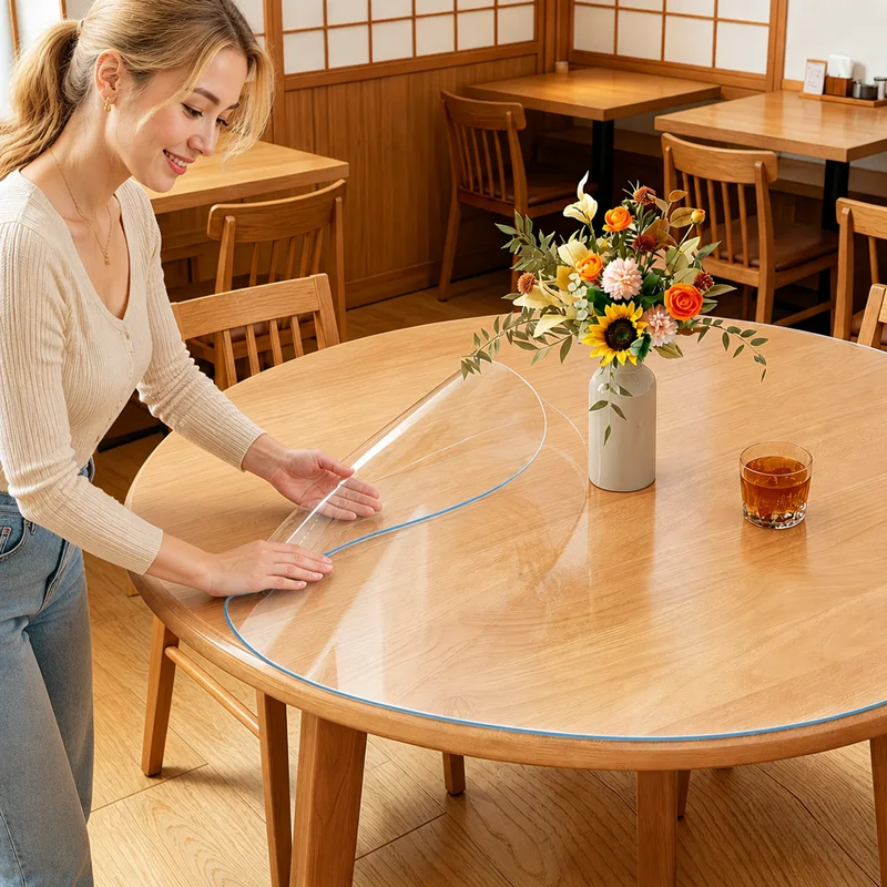 PVC Transparent Round Tablecloth Table Surface Protective Film Heat-resistant & Scratch-resistant Tablecloth Protective Film