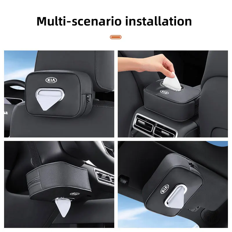 صندوق مناديل السيارة عالي الجودة من الجلد حقيبة تخزين المناشف الورقية لكيا KN GT-Line سبورتاج Ceed ريو بيكانتو سورينتو سول سيراتو #5