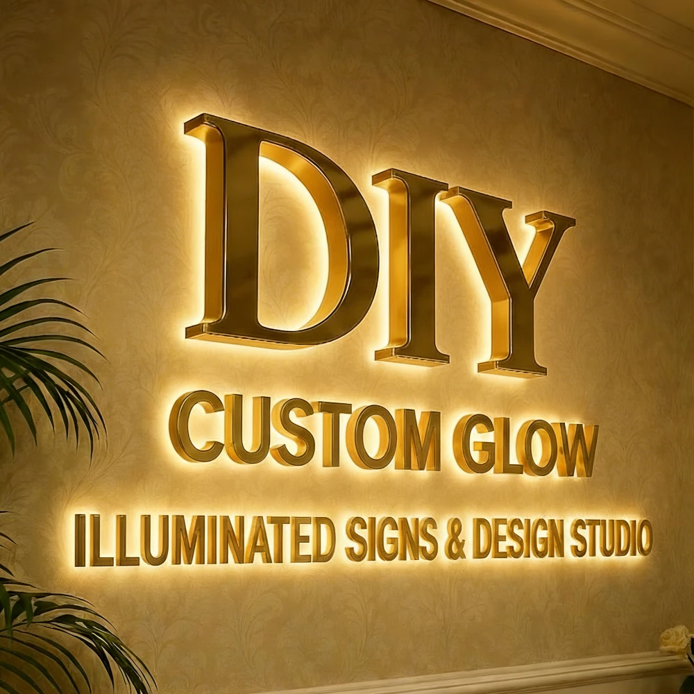 Custom 3D Luxury LED Luminous Letters Acrylic Metal Commercial Wall Signboard for Cafe Bar Shop Business Logo Advertising Decor