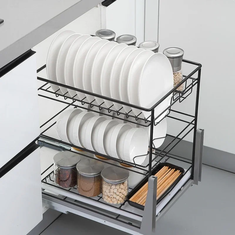 

Rusty steel drawer type shelving cabinets, vertical dishes and baskets, seasoning pull baskets, storage racks