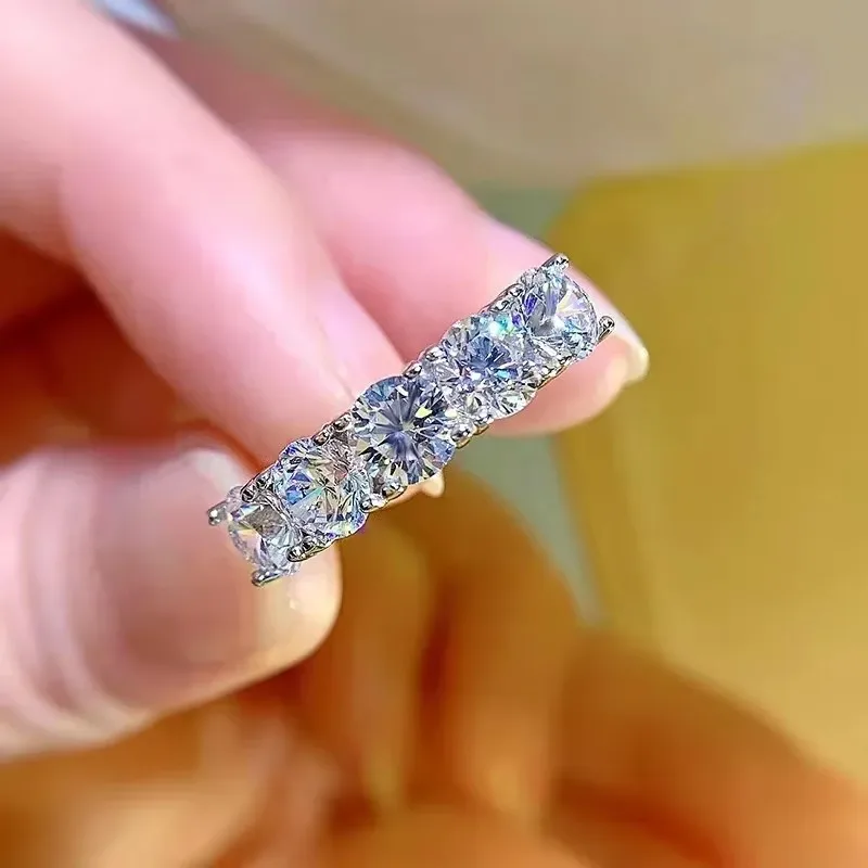 Neetim 5mm 6.5mm anel de moissanite completo para mulheres s925 prata esterlina eternidade espumante diamante banda anéis de casamento jóias gra