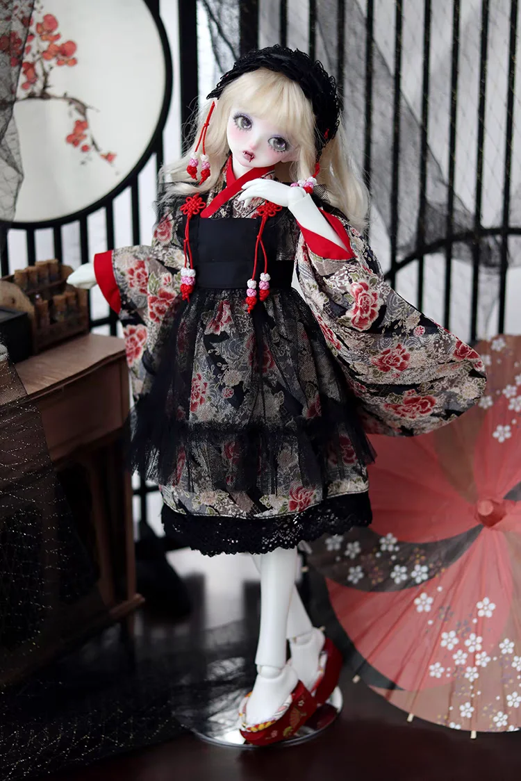4/4 BJD SD Doll Clothes Japanese and Wind Maid Dress Ancient Costume 1/4 Women\'s 4-piece Set