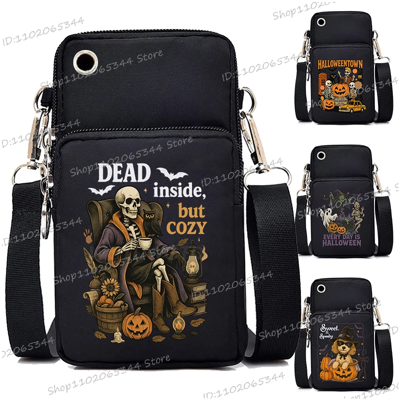 

"Dead Inside But Cozy" Funny Skull Ghost Small Crossbody Bags Women Men Spooky Season Boo Purse Handbag Halloween Mini Phone Bag